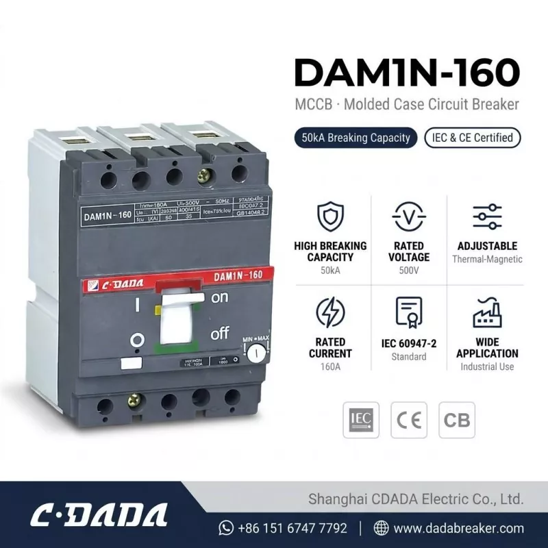 CDADA ଉଚ୍ଚ କ୍ଷମତା DAM1N-160 160A MCCB ସର୍କିଟ ବ୍ରେକର୍ ରିଲିଜ୍ କରେ |